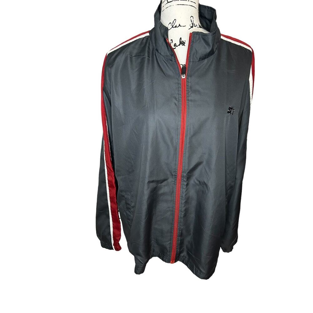 Starter Jacket Gray Full Zip‎ Lightweight Red Stripe Mens
